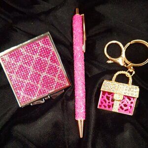Pretty Keychain, Compact Mirror and Bling Pen